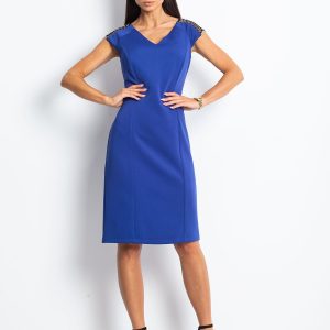 Wholesale Women's dress with chains on the shoulders cobalt