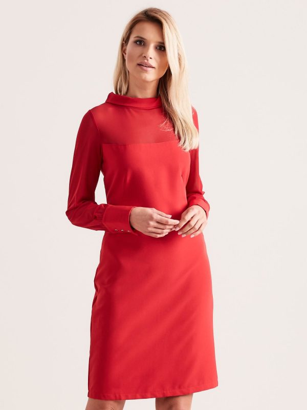 Wholesale Dress with stand-up collar red