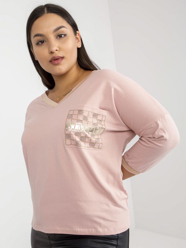 Wholesale Pale Pink Casual Plus Size Blouse with Applique