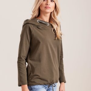 Wholesale Khaki sweatshirt with decorative hoodie