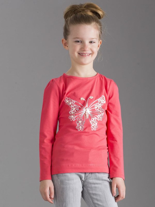 Wholesale Coral girl blouse with pearls