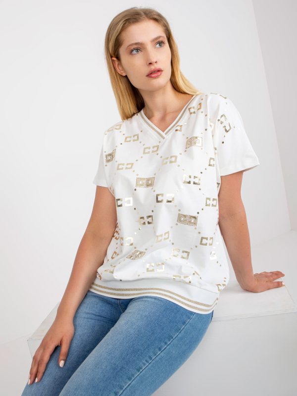 Wholesale White plus size blouse with print and applique