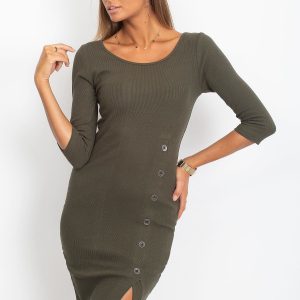 Wholesale Khaki ribbed dress with slit