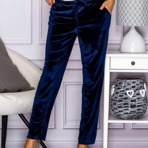 Wholesale Navy blue velour trousers with stripes