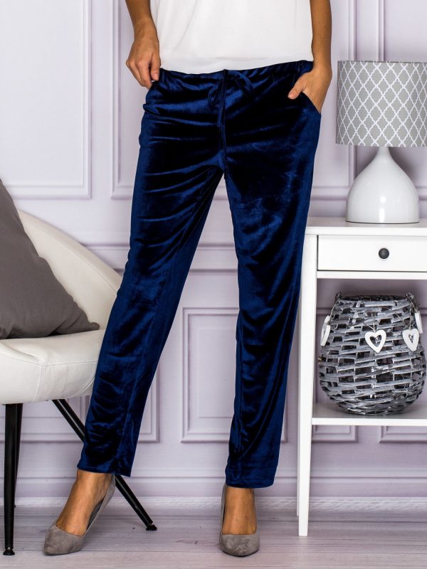 Wholesale Navy blue velour trousers with stripes