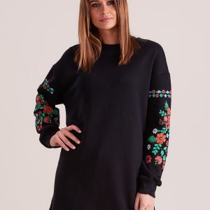 Wholesale Black oversize sweatshirt tunic with print on the sleeves