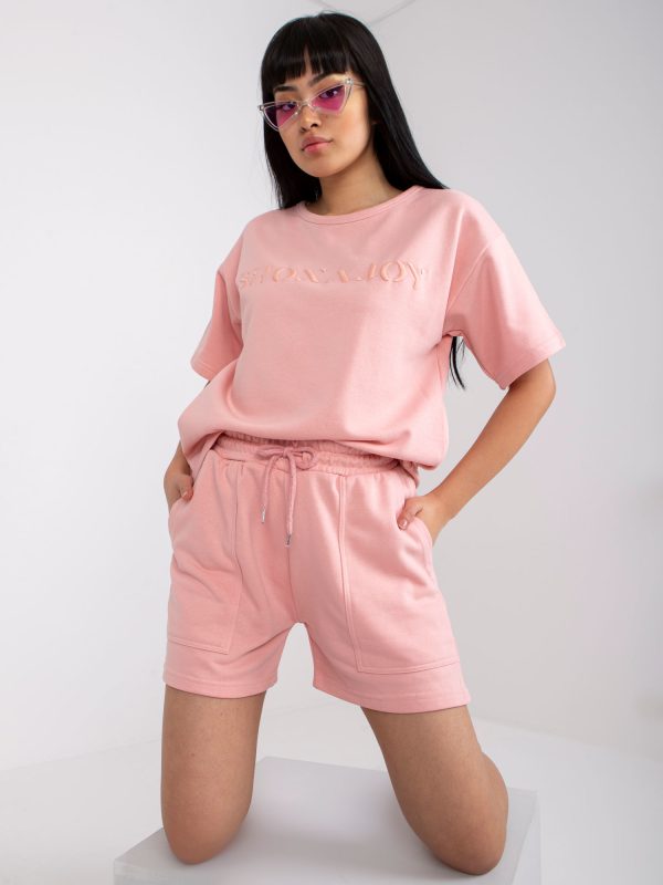 Wholesale Light pink sweatshirt set for summer with short sleeves