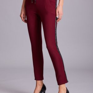 Wholesale Burgundy trousers with shiny stripe