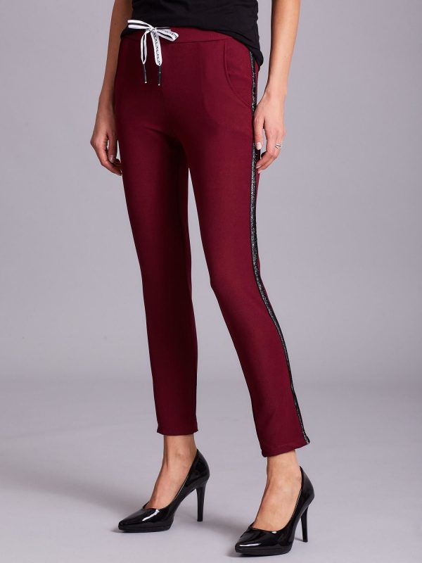 Wholesale Burgundy trousers with shiny stripe