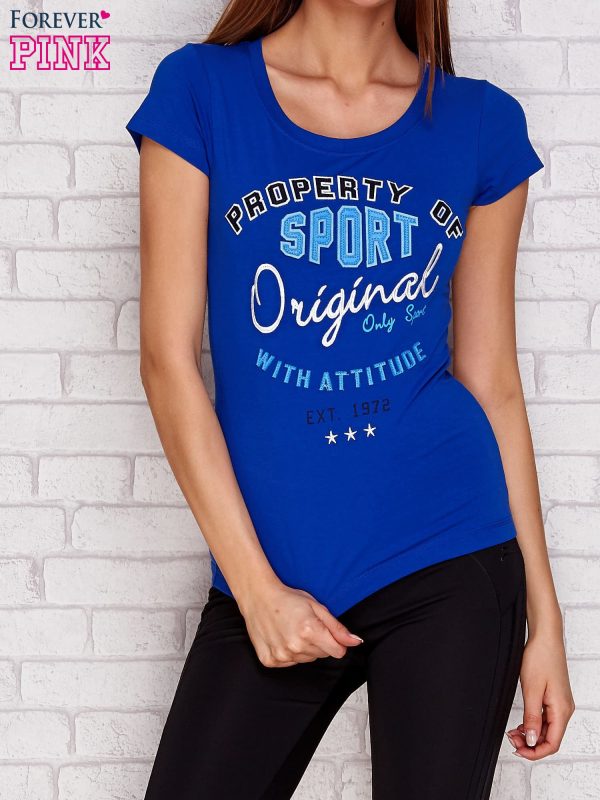 Wholesale T-shirt with striped letters dark blue