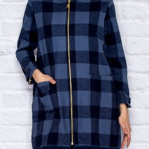 Wholesale Navy blue tartan tunic with fringes