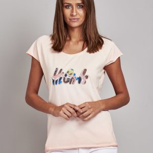 Wholesale Pale pink t-shirt with colorful pattern