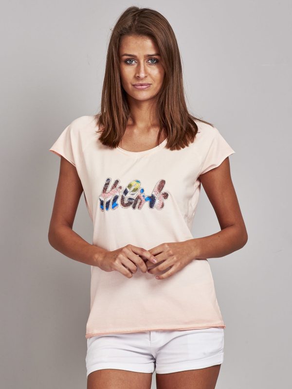 Wholesale Pale pink t-shirt with colorful pattern