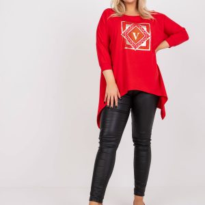 Wholesale Red asymmetric plus size tunic with print