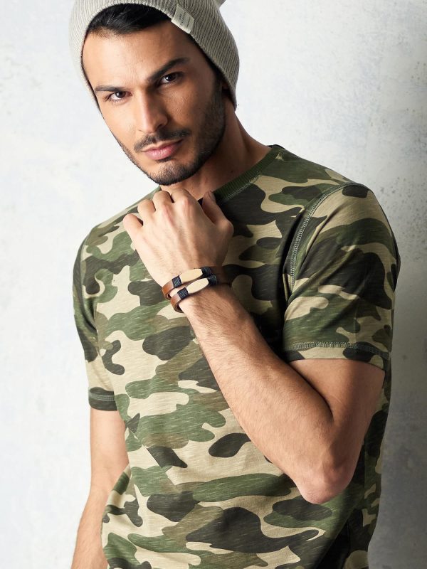 Wholesale Khaki Men's Camo Print T-Shirt