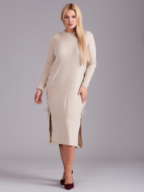 Wholesale Plus Size Beige Knitted Dress