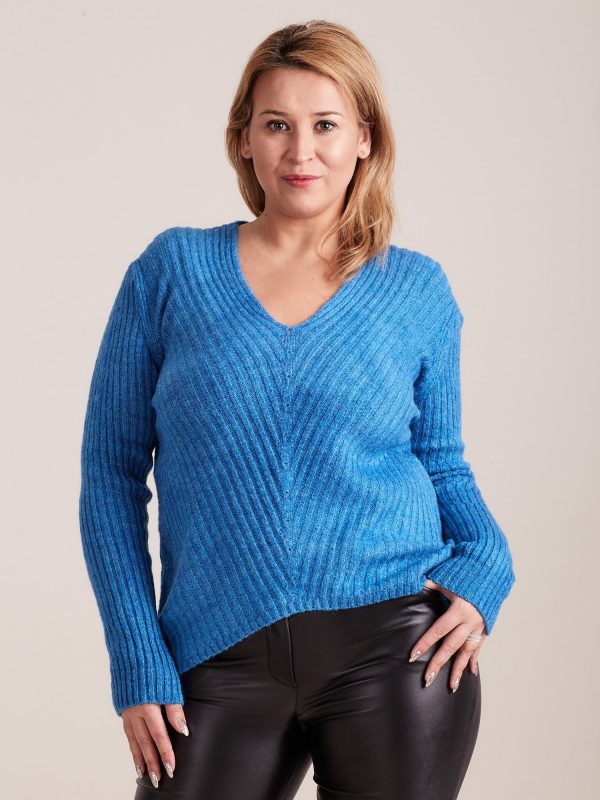 Wholesale Blue V-neck sweater PLUS SIZE