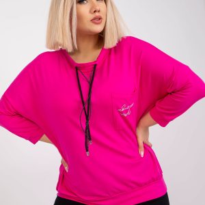 Wholesale Fuchsia plus size blouse with Robert pocket