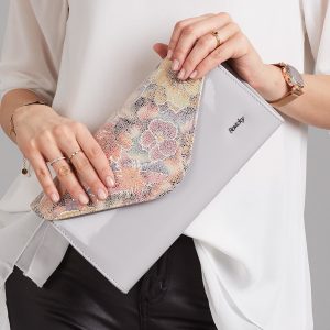 Wholesale Grey large clutch bag with floral motif