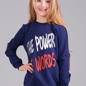 Wholesale Navy blue girl sweatshirt with print and applique