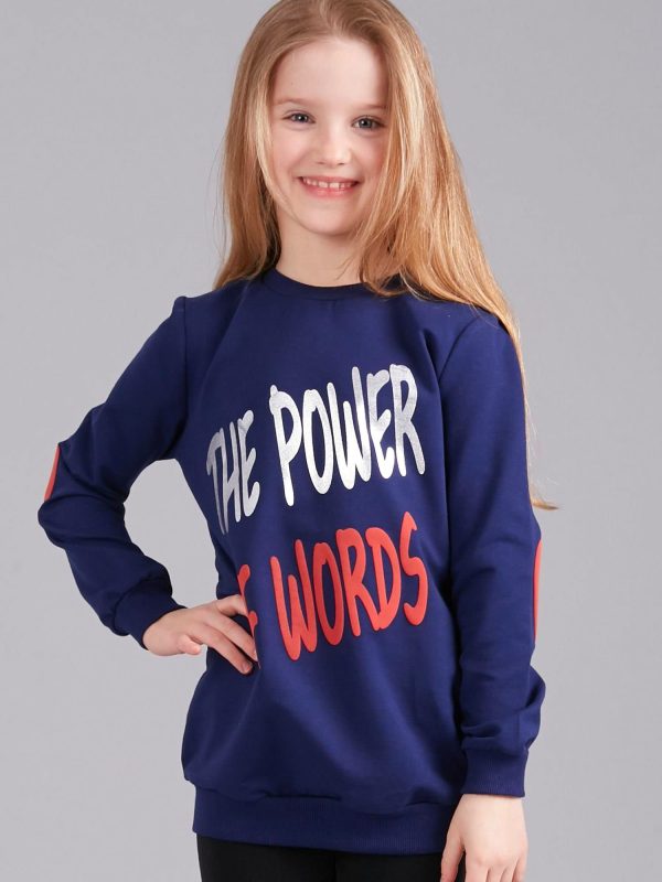 Wholesale Navy blue girl sweatshirt with print and applique