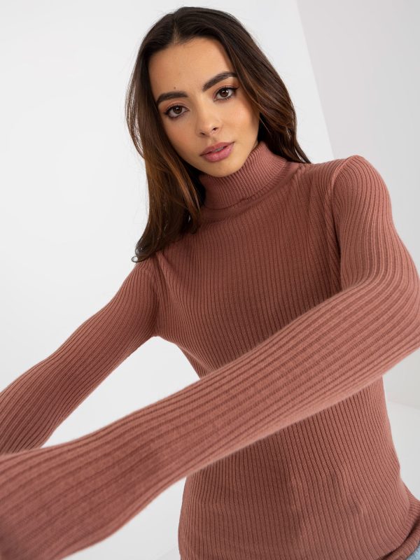 Wholesale Dirty Pink taillierter Rollkragenpullover mit Streifen