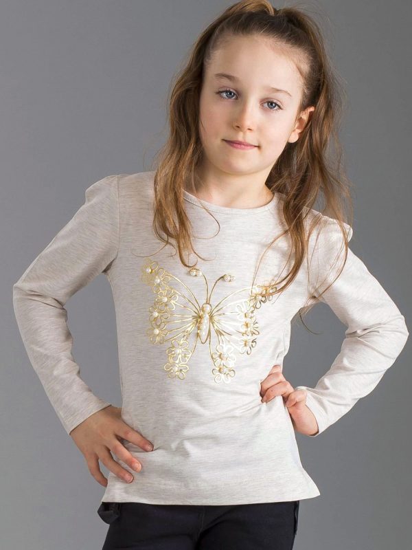 Wholesale Beige girl blouse with pearls