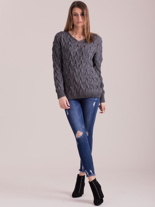 Wholesale Dark Grey Braided Sweater