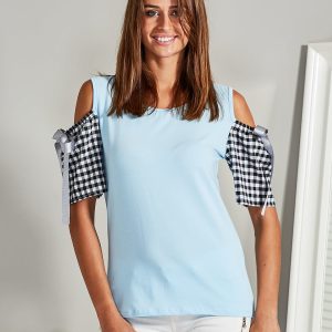 Wholesale Blouse with bare shoulders light blue