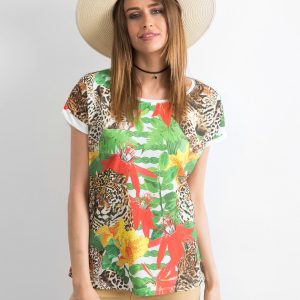 Wholesale White T-shirt with jungle print