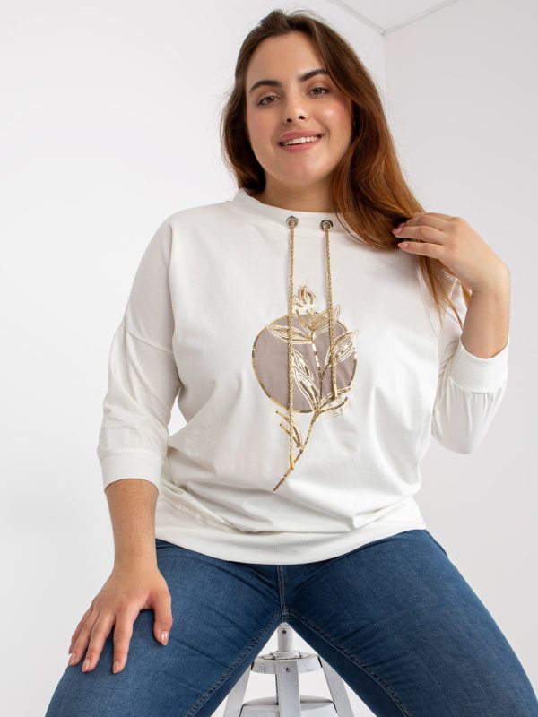 Wholesale Ecru Cotton Plus Size Blouse with Sequins