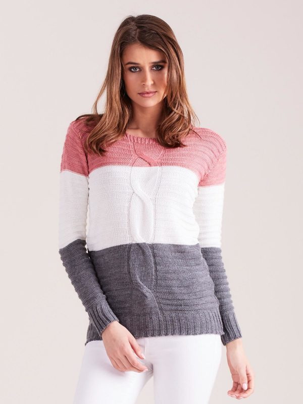 Wholesale Pink and graphite sweater with wide stripes