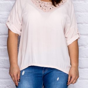 Wholesale Light pink oversize blouse with lace insert and pearls