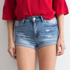 Wholesale Denim shorts with abrasions blue