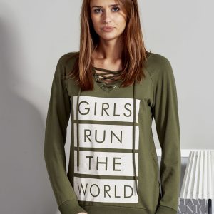 Wholesale Khaki lace-up sweatshirt with inscription