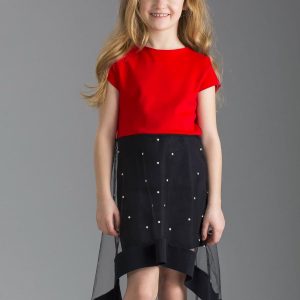 Wholesale Red and black girl dress with tulle