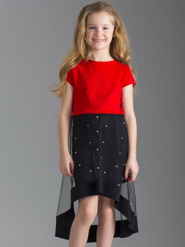 Wholesale Red and black girl dress with tulle