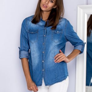 Wholesale Denim shirt with pockets blue