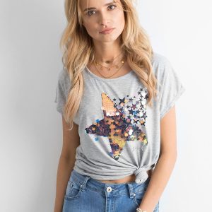 Wholesale Grey t-shirt with sequin applique