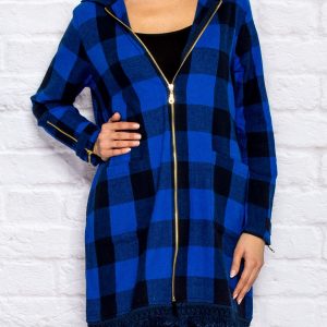 Wholesale Blue plaid tunic with fringes