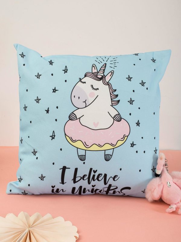 Wholesale Blue decorative pillow with the inscription UNICORN