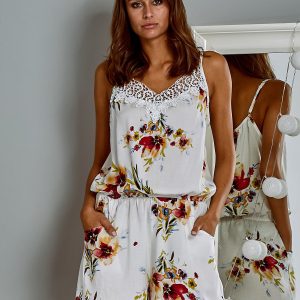 Wholesale Short jumpsuit with floral print white