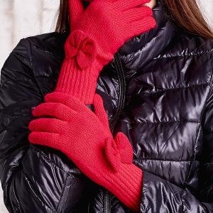 Wholesale Red gloves with bow and long ribbing