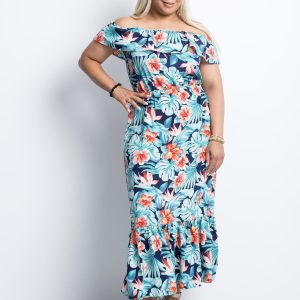 Wholesale Mint Orange Plus Size Spanish Maxi Dress