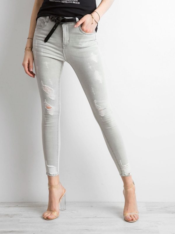 Wholesale Grey jeans with abrasions