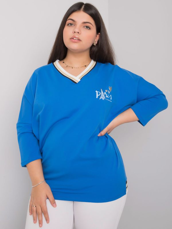 Wholesale Alida Blue Plus Size Cotton Blouse