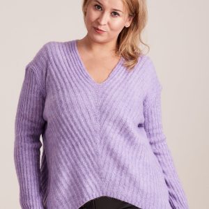 Wholesale Light Purple Plus Size V-Neck Sweater