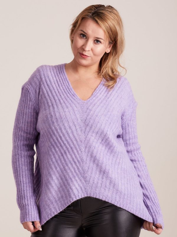 Wholesale Light Purple Plus Size V-Neck Sweater