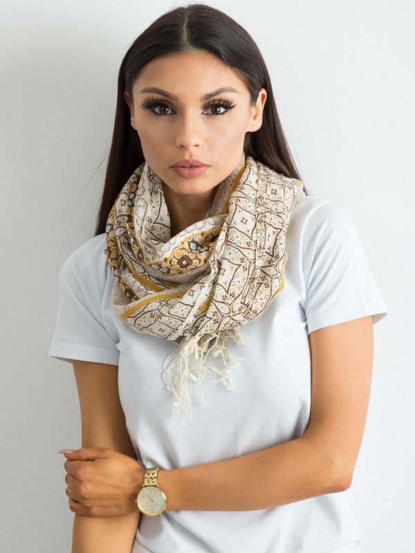 Wholesale Beige and mustard cotton scarf with patterns