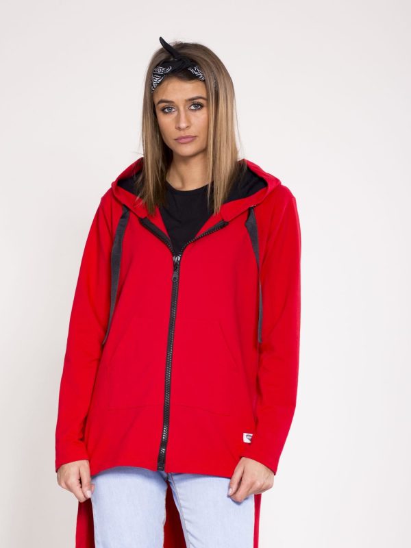 Wholesale Sweatshirt asymmetrical hoodie red